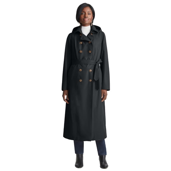 Jessica London Women's Plus Size Double-Breasted Long Trench Raincoat