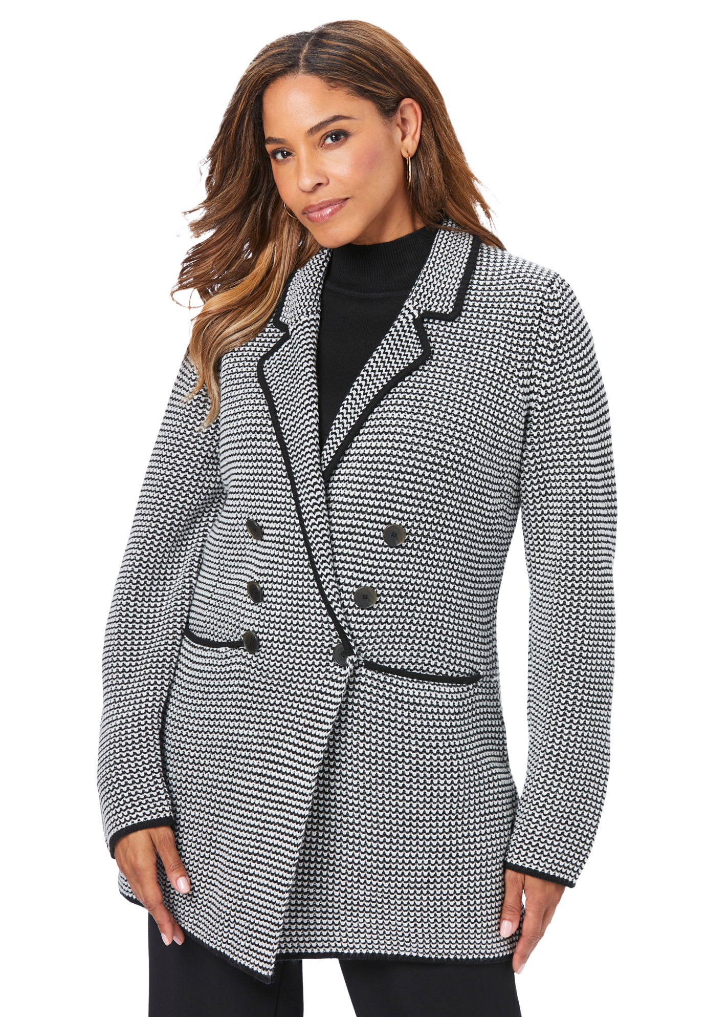 Jessica London Women's Plus Size DoubleBreasted Sweater Blazer
