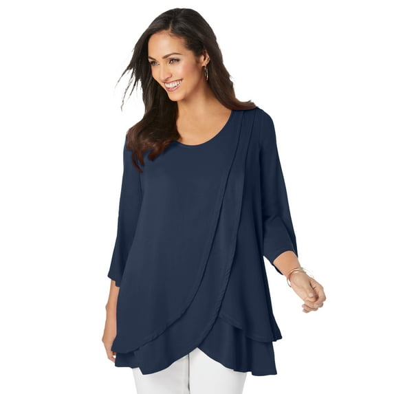 Jessica London Women's Plus Size Double-Layer High-Low Tunic