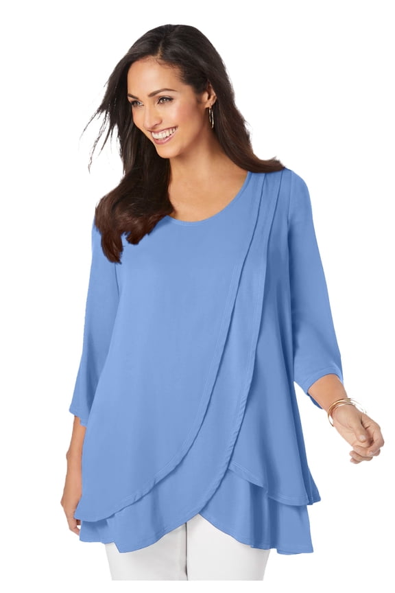Women's Plus Size Double-Layer High-Low Tunic