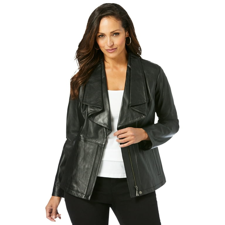 Jessica London Women s Plus Size Drape Front Leather Jacket Walmart