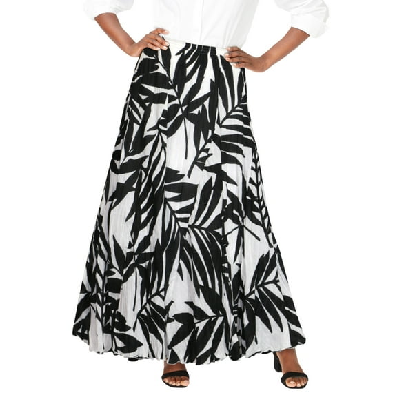 Jessica London Women's Plus Size Elastic Waist Cotton Flowing Maxi Crinkled Skirt