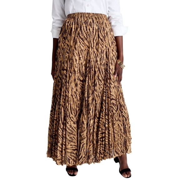 Jessica London Women's Plus Size Elastic Waist Cotton Flowing Maxi Crinkled Skirt
