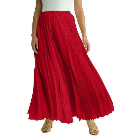 Jessica London Women's Plus Size Elastic Waist Cotton Flowing Maxi Crinkled Skirt