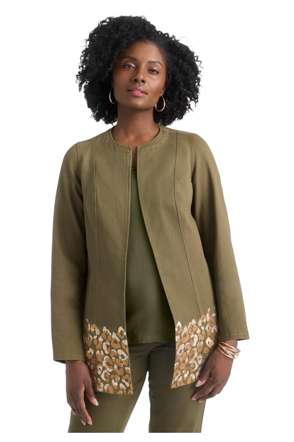 Women's Plus Size Embroidered Denim Topper