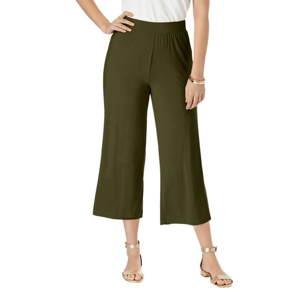 Jessica London Women's Plus Size Everyday Stretch Knit Wide Leg Crop Pant
