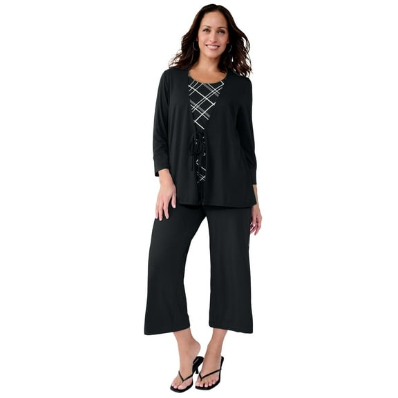 Jessica London Women's Plus Size Everyday Stretch Knit Wide Leg Crop Pant