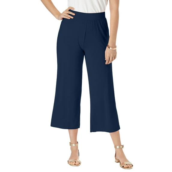 Jessica London Women's Plus Size Everyday Stretch Knit Wide Leg Crop Pant