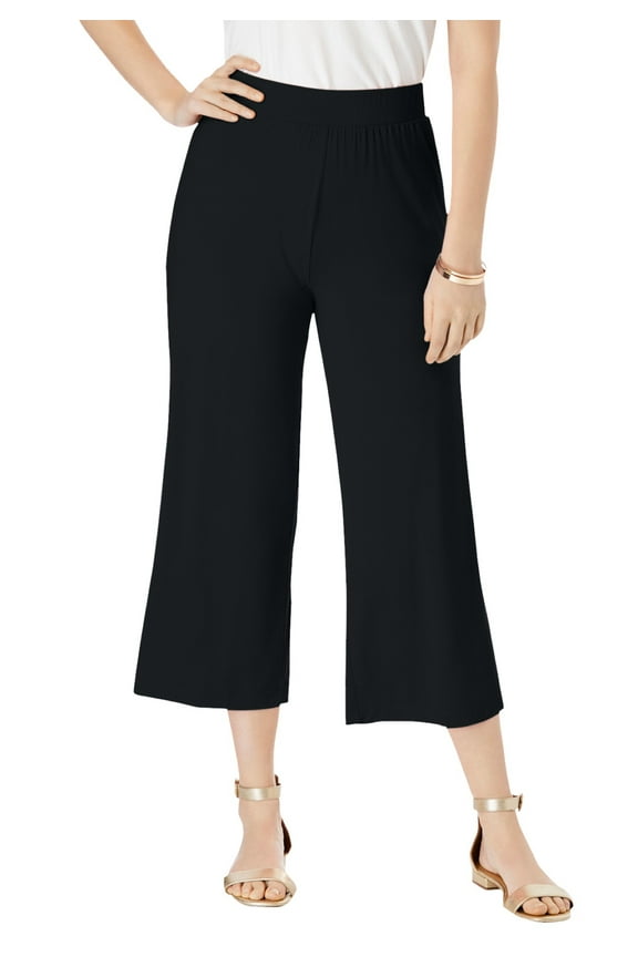 Women's Plus Size Everyday Stretch Knit Wide Leg Crop Pant