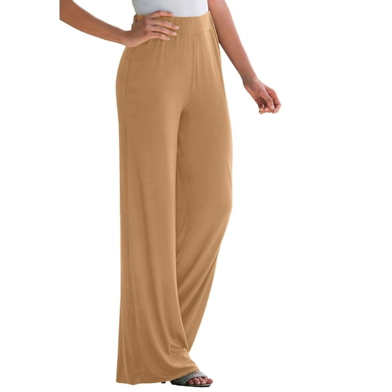 Jessica London Women's Plus Size Everyday Stretch Knit Wide Leg Pant