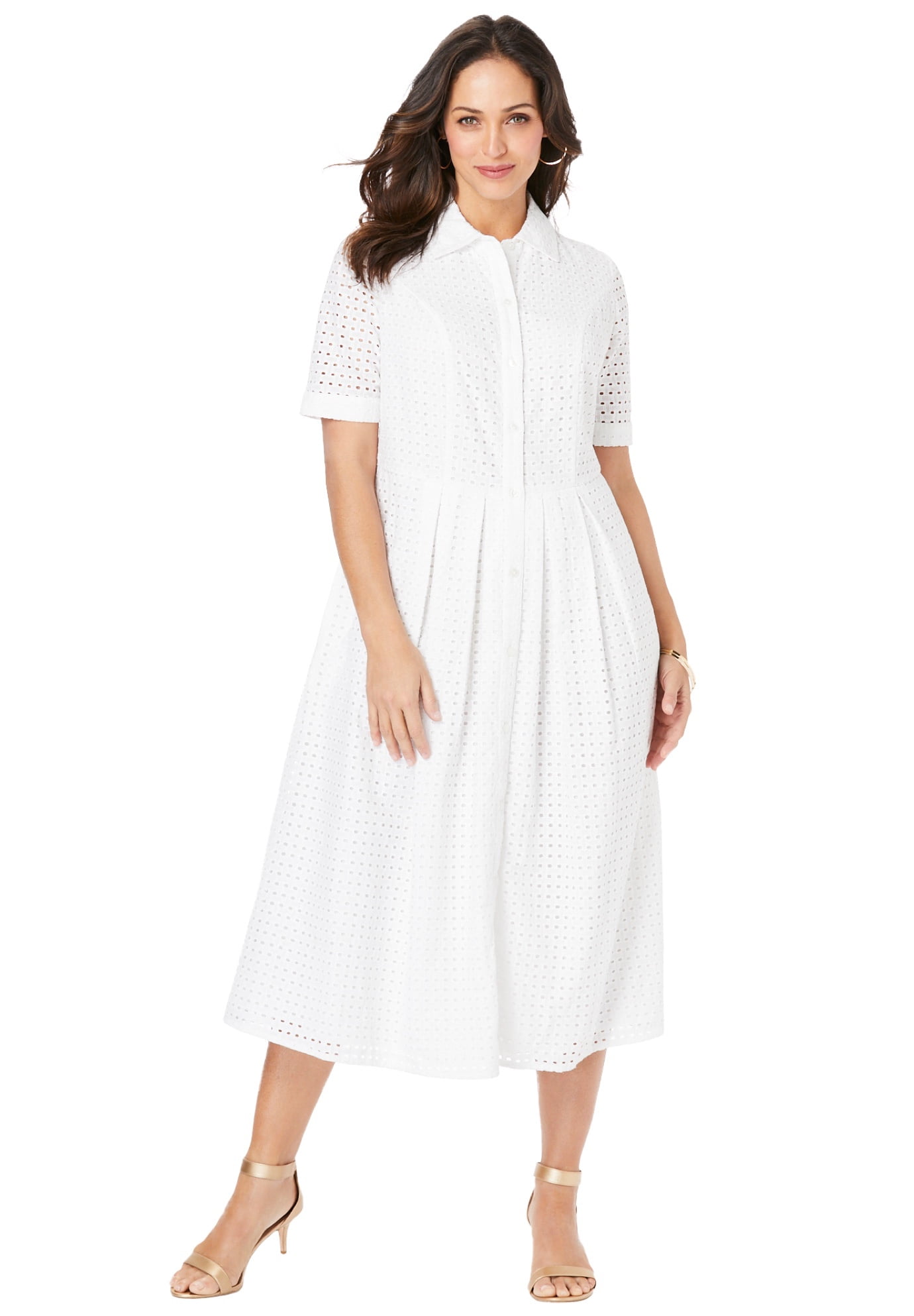 Jessica London Women's Plus Size Eyelet Shirt Dress - 18 W, White ...