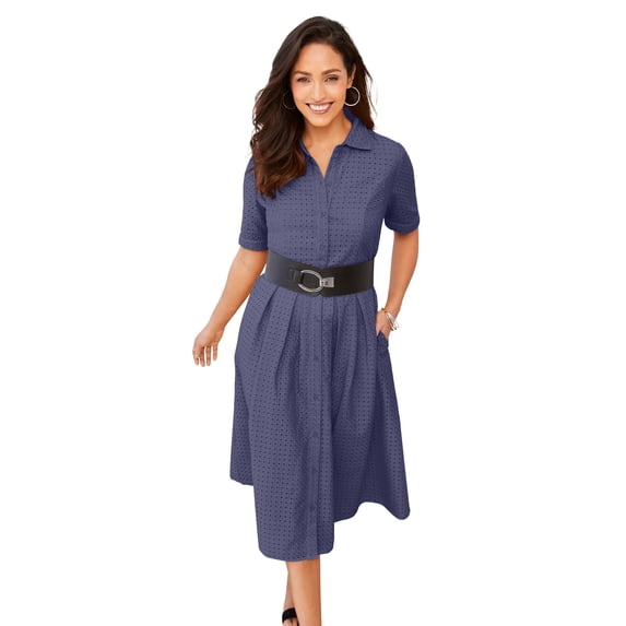 Jessica London Women's Plus Size Eyelet Shirt Dress