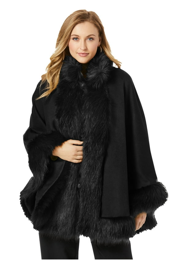 Women's Plus Size Faux Fur Trim Wool Cape