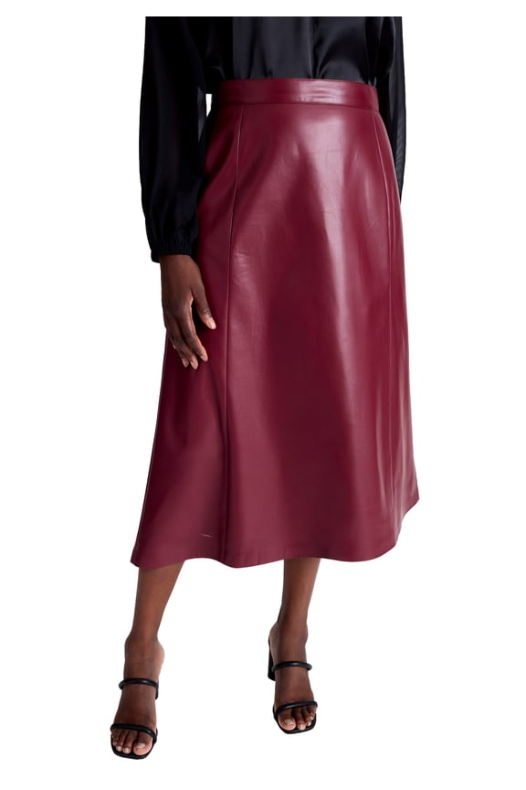 Women's Plus Size Faux Leather Midi Skirt