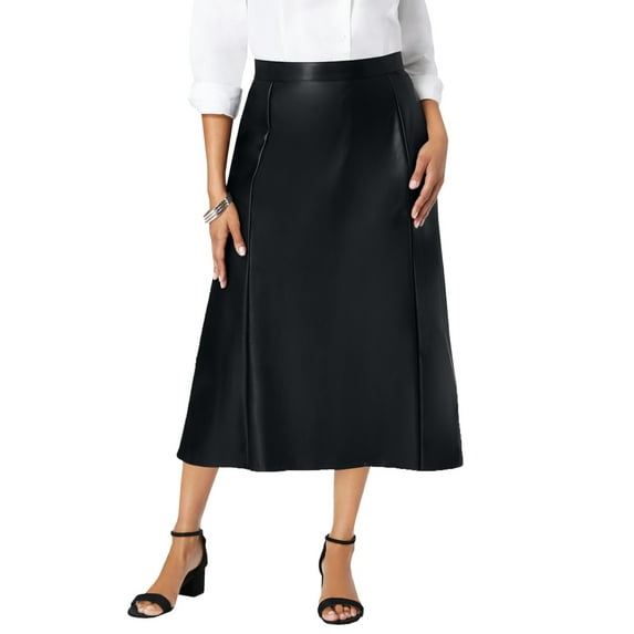 Jessica London Women's Plus Size Faux Leather Midi Skirt