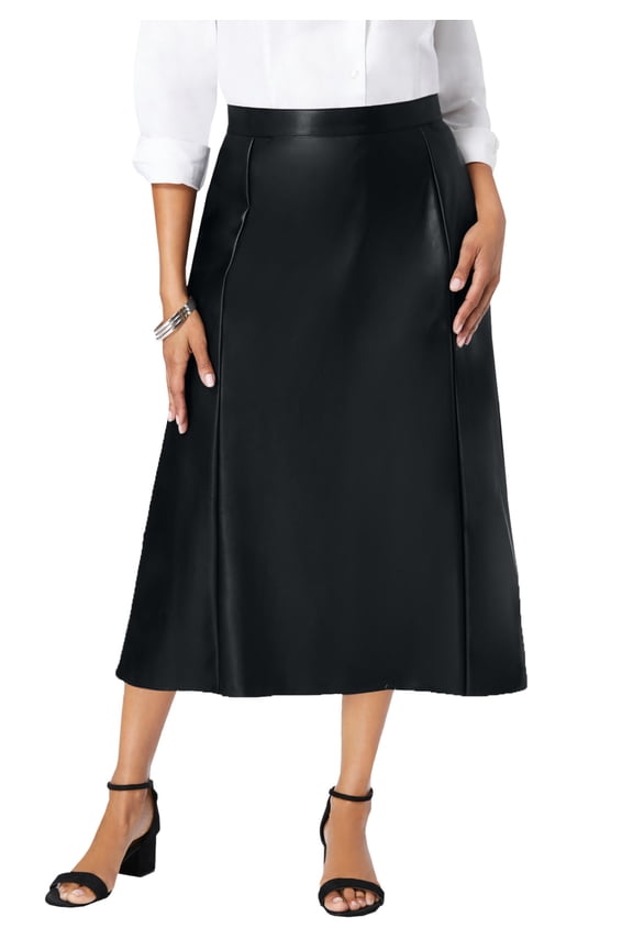 Women's Plus Size Faux Leather Midi Skirt