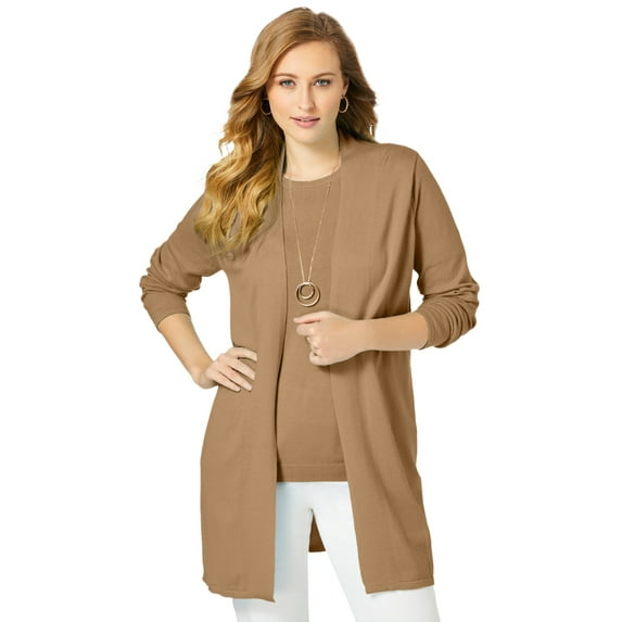 Jessica London Women's Plus Size Fine Gauge Cardigan Long Open Front Sweater