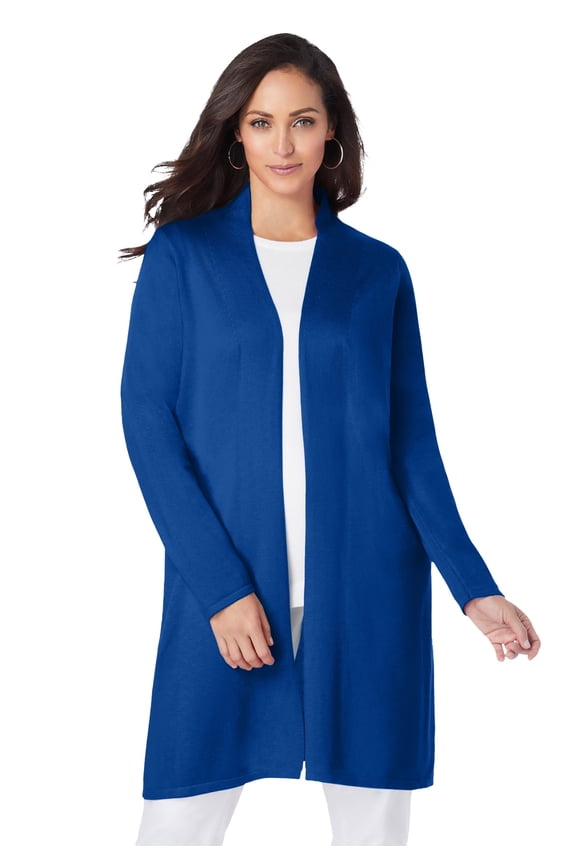 Women's Plus Size Fine Gauge Cardigan Long Open Front Sweater