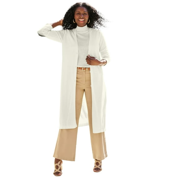 Jessica London Women's Plus Size Fine Gauge Cardigan Long Open Front Sweater