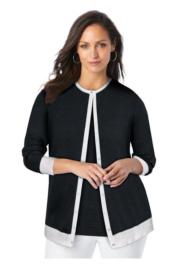 Women's Plus Size Fine Gauge Button-Front Cardigan