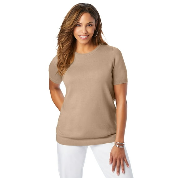 Jessica London Women's Plus Size Fine Gauge Crewneck Knit Shell