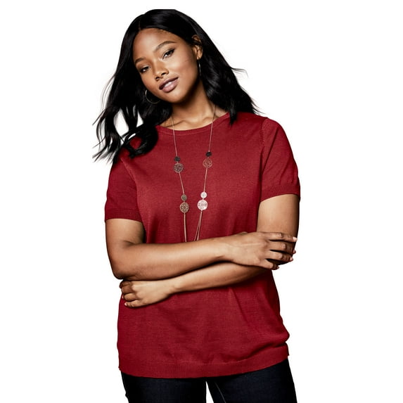 Jessica London Women's Plus Size Fine Gauge Crewneck Knit Shell