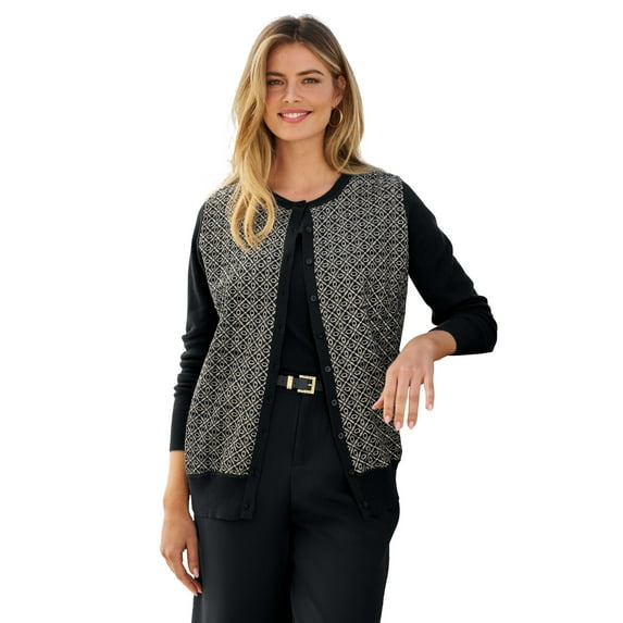 Jessica London Women's Plus Size Fine Gauge Eyelet Cardigan