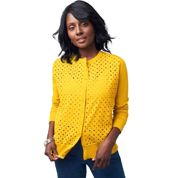 Jessica London Women's Plus Size Fine Gauge Eyelet Cardigan