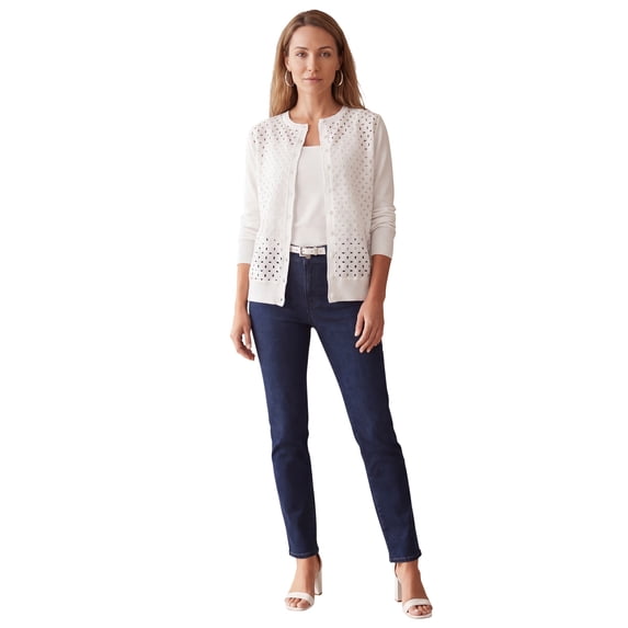 Jessica London Women's Plus Size Fine Gauge Eyelet Cardigan