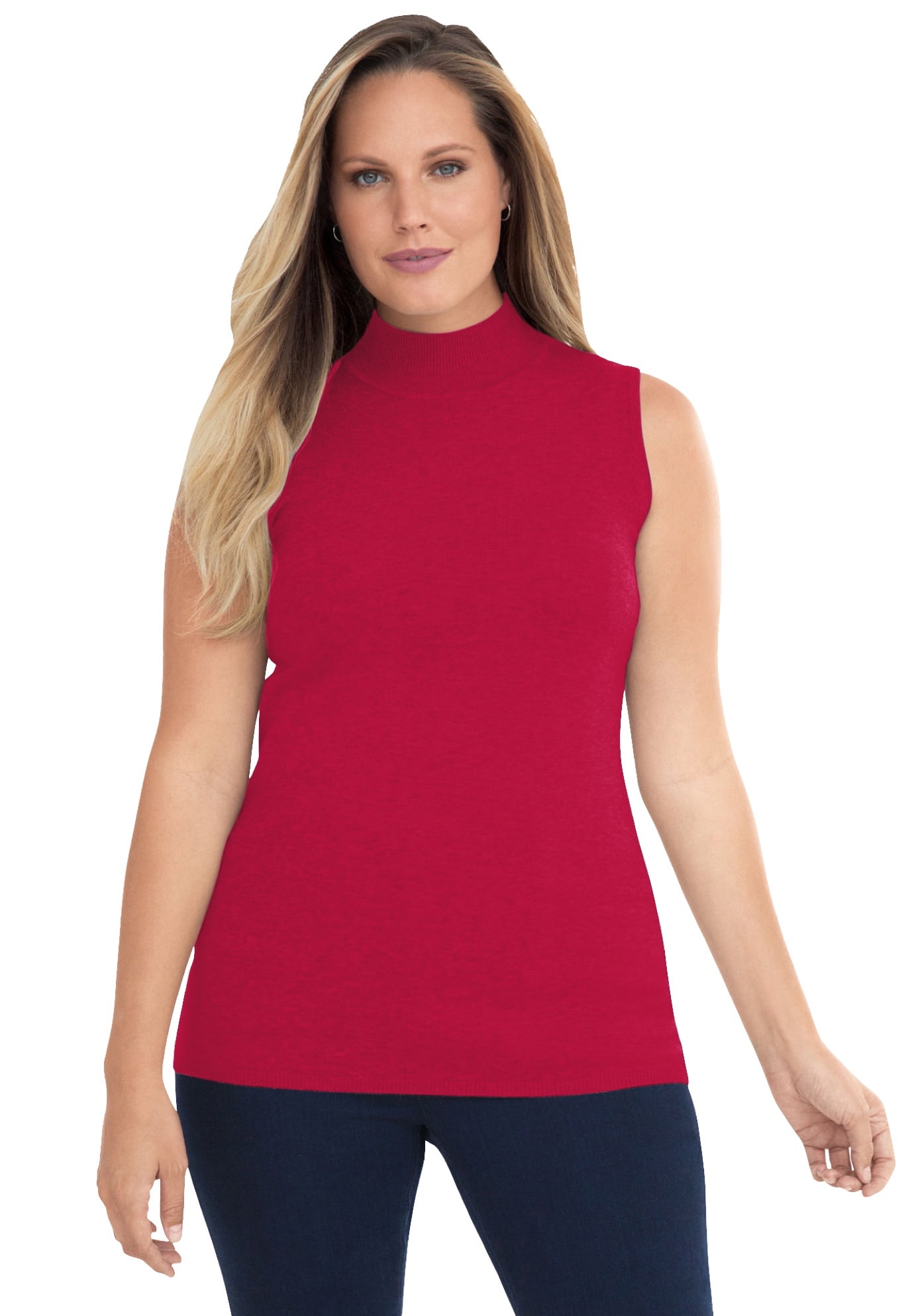 Jessica London Women's Plus Size Fine Gauge Mockneck Sweater Sleeveless  Mock Turtleneck