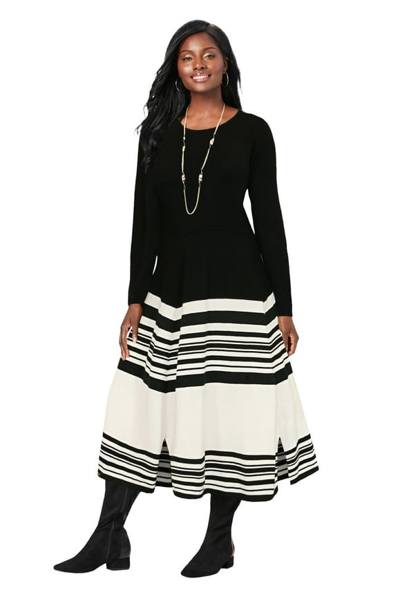 Women's Plus Size Fit And Flare Sweater Dress