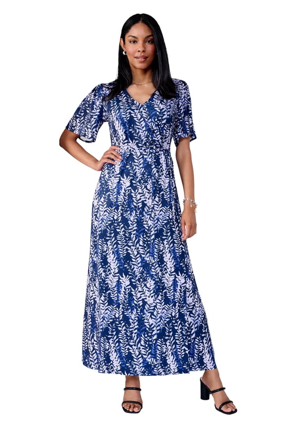 Women's Plus Size Stretch Knit Wrap Maxi Dress