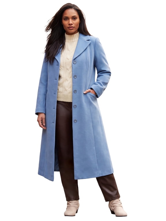 Women's Plus Size Full Length Wool Blend Coat