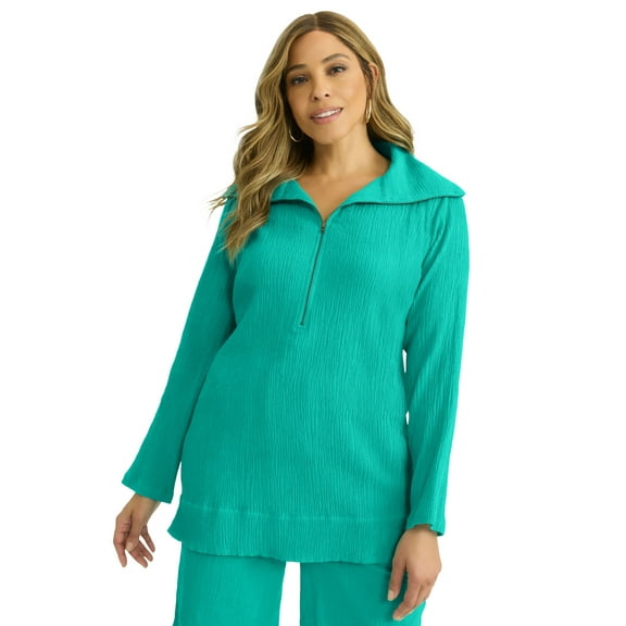 Jessica London Women's Plus Size Gauze Half-Zip Tunic