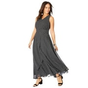 Jessica London Women's Plus Size Georgette Flyaway Maxi Dress - 18 W, Black Polka Dot