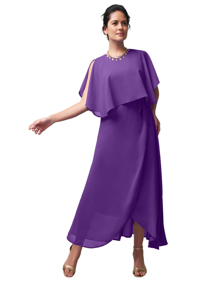 cape maxi dress plus size Jessica London Georgette Maxi Cape Sleeve Dress