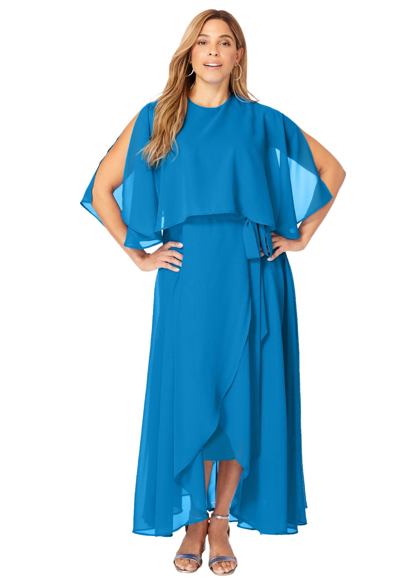 Jessica London Women's Plus Size Maxi Cape Sleeve Dress — free download