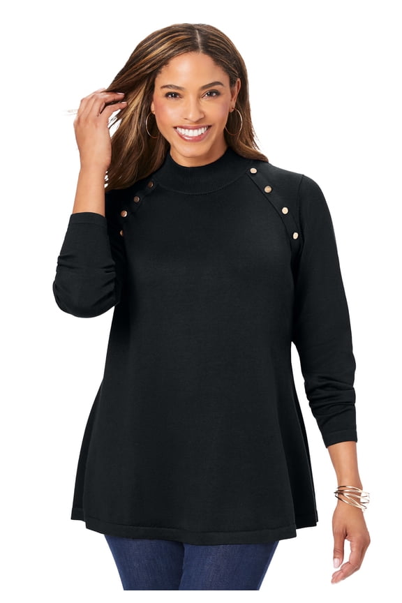 Women's Plus Size Gold Button Mockneck Sweater