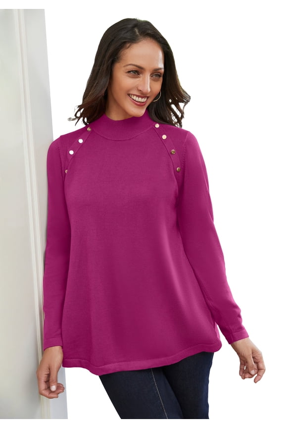 Women's Plus Size Gold Button Mockneck Sweater