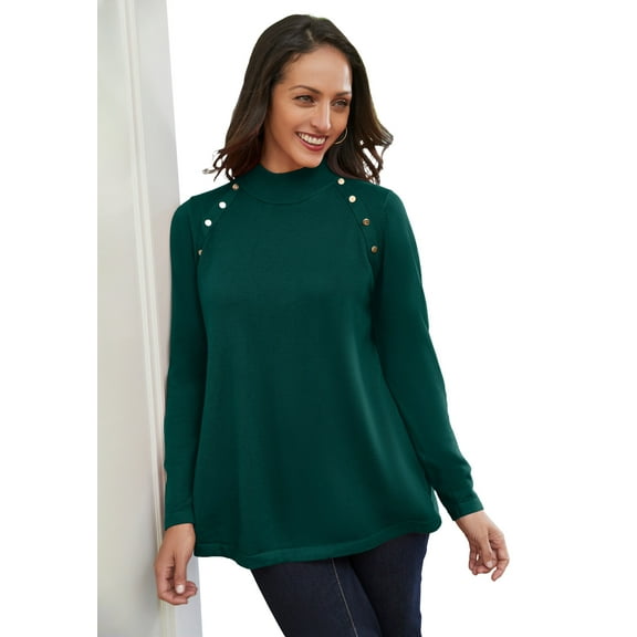 Jessica London Women's Plus Size Gold Button Mockneck Sweater