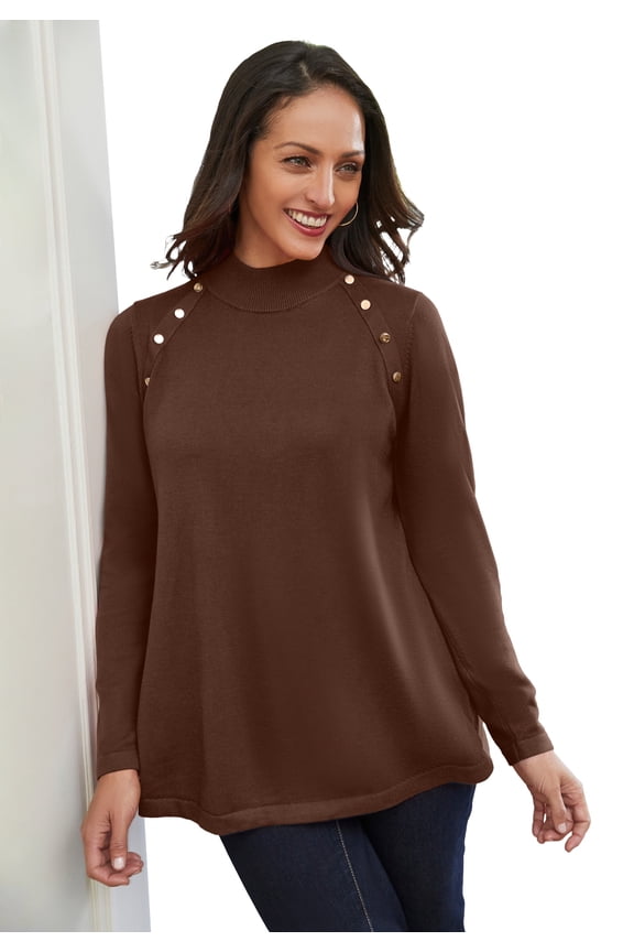 Women's Plus Size Gold Button Mockneck Sweater