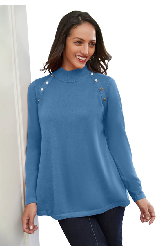 Women's Plus Size Gold Button Mockneck Sweater