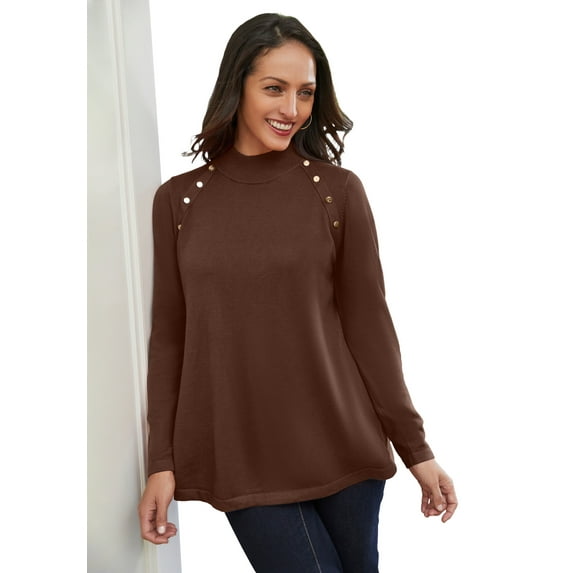 Jessica London Women's Plus Size Gold Button Mockneck Sweater