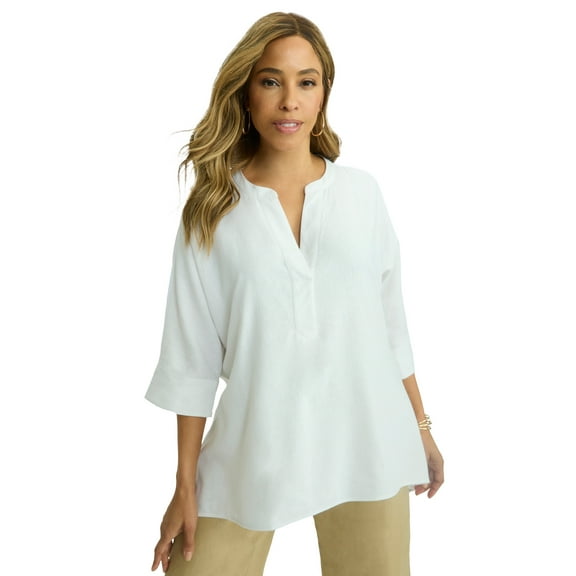 Jessica London Women's Plus Size Hi-Low Linen Tunic