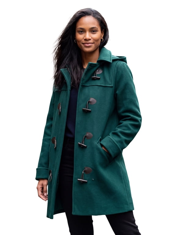 Women's Plus Size Hooded Toggle Wool Coat