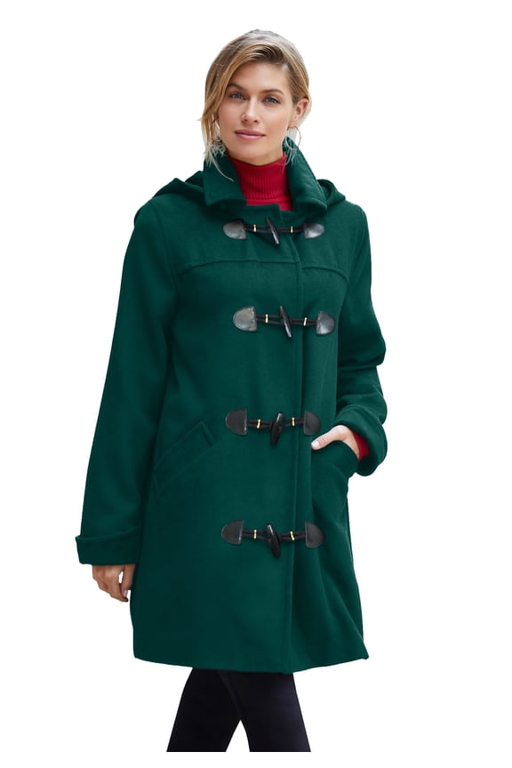 Women's Plus Size Hooded Toggle Wool Coat