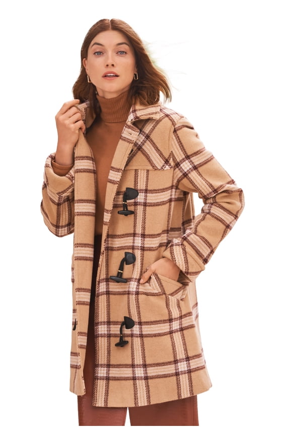 Women's Plus Size Hooded Toggle Wool Coat