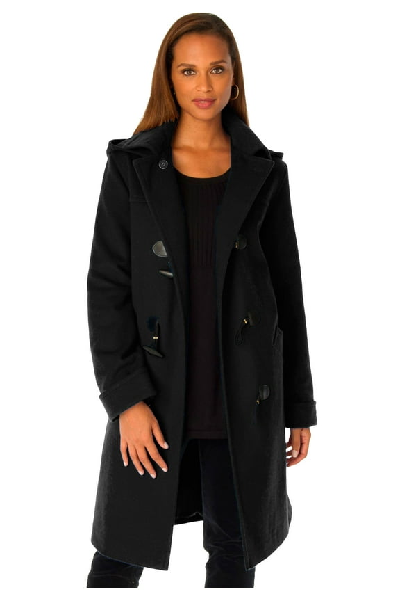 Women's Plus Size Hooded Toggle Wool Coat