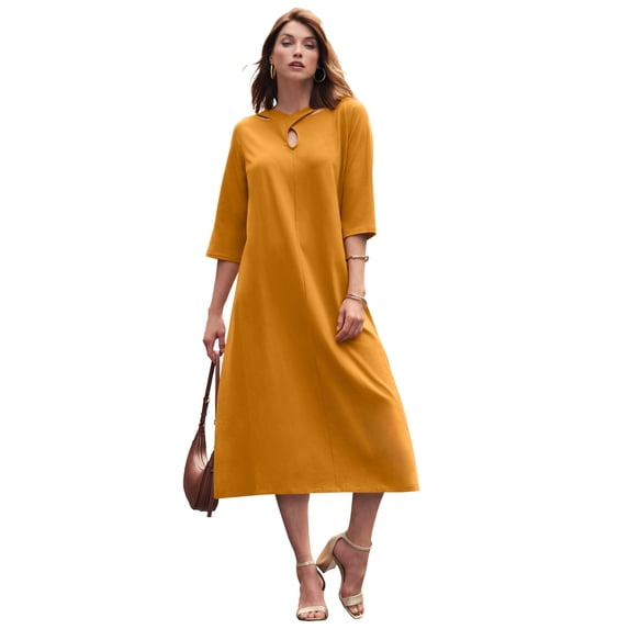 Jessica London Women's Plus Size Stretch Cotton Keyhole T-Shirt Dress