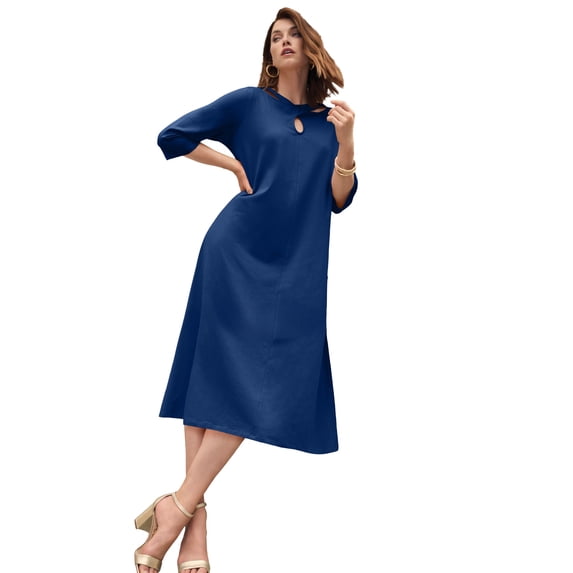 Jessica London Women's Plus Size Stretch Cotton Keyhole T-Shirt Dress